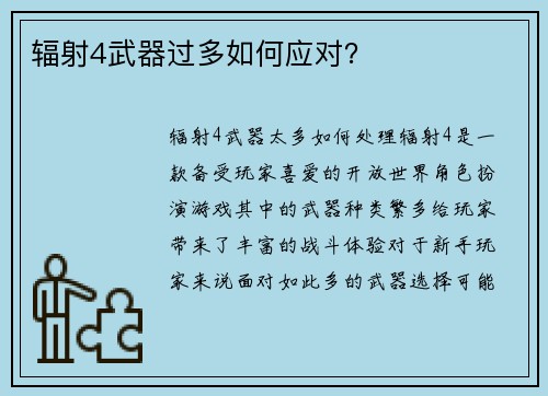 辐射4武器过多如何应对？